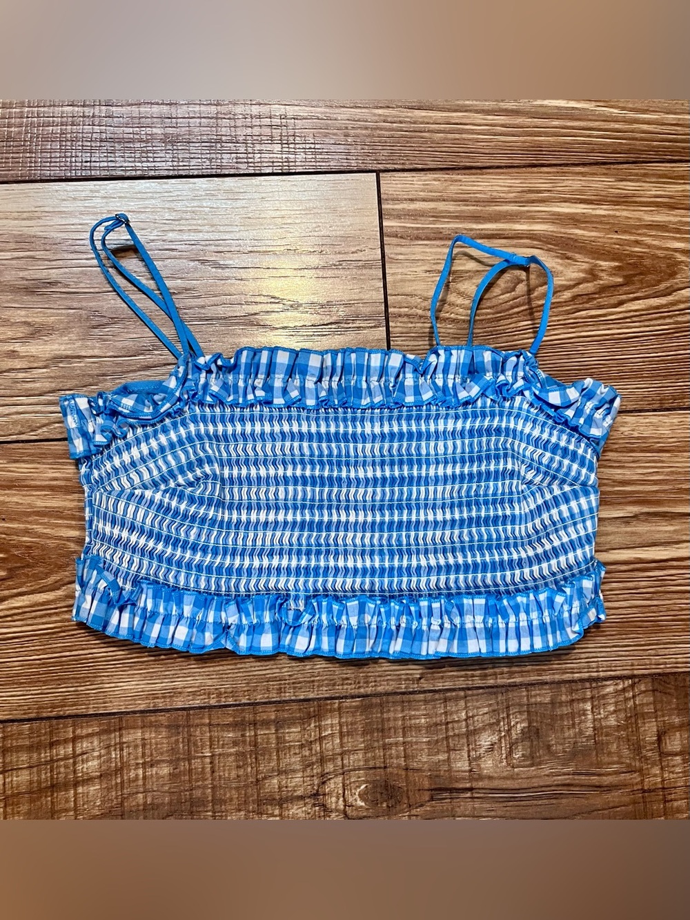 Colsie Blue Smocked Ruffle Crop Top